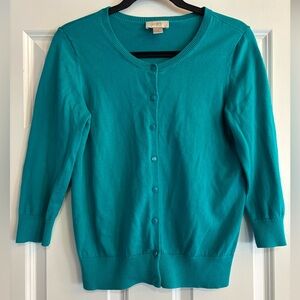 LOFT Women's Teal Button-Front Crewneck Cardigan, size Medium